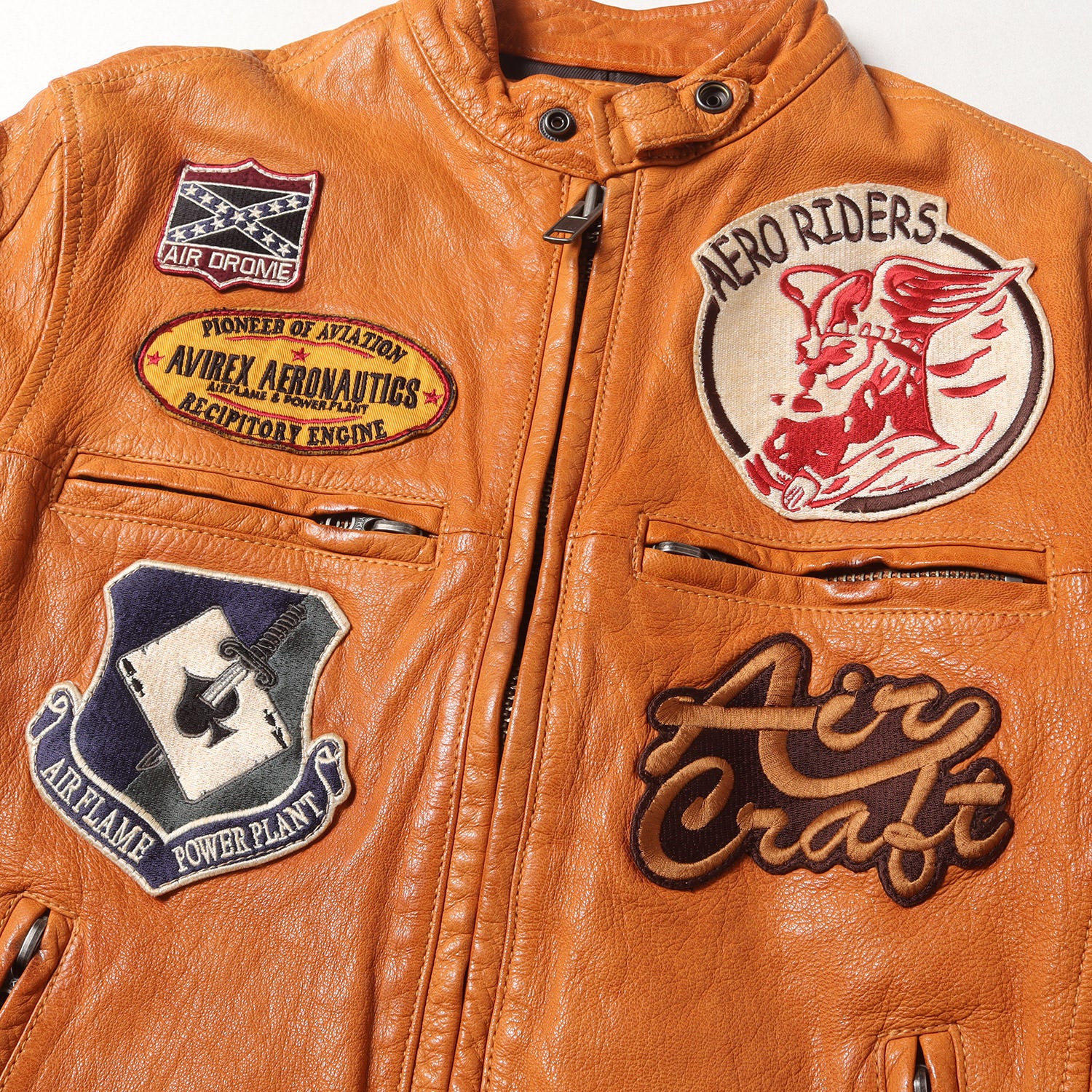 定7万 AVIREX マルチワッペン ゴートレザー シングルライダース