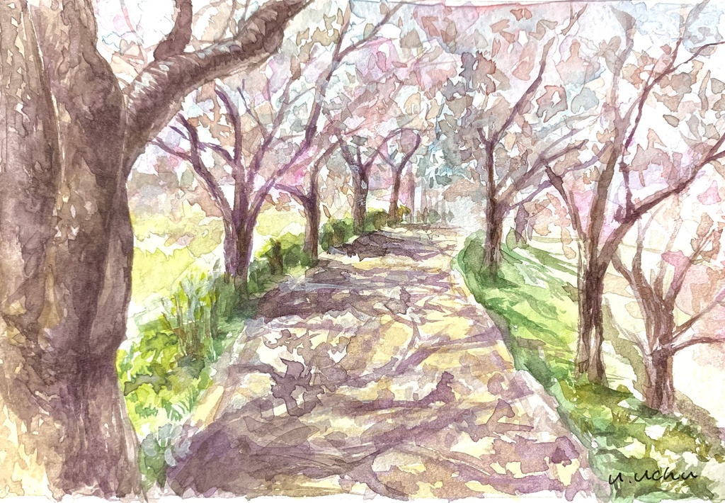 透明水彩画 原画 「カキツバタの咲く水辺」額縁付 F6サイズ 風景画