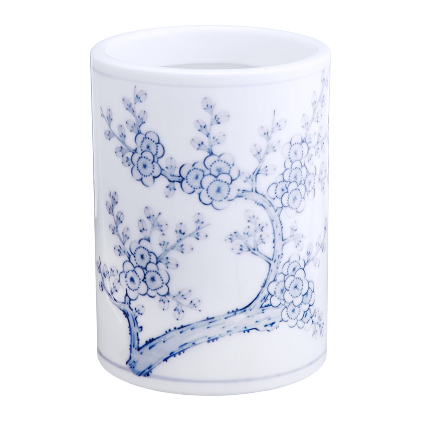 青い山水画の陶器 染付 筆立