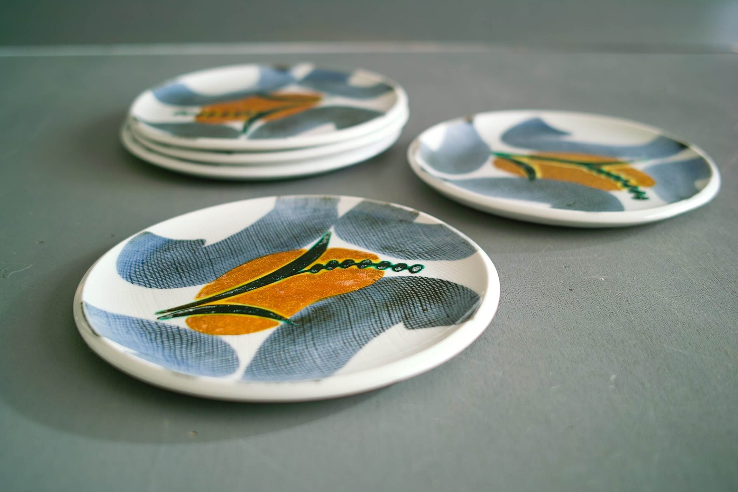 九谷焼作家 松本佐一作 中皿×6枚 未使用 松本佐一 九谷焼