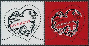 4383 外国切手 フランス 2003年 バレンタイン ハート型切手 2種完 4383