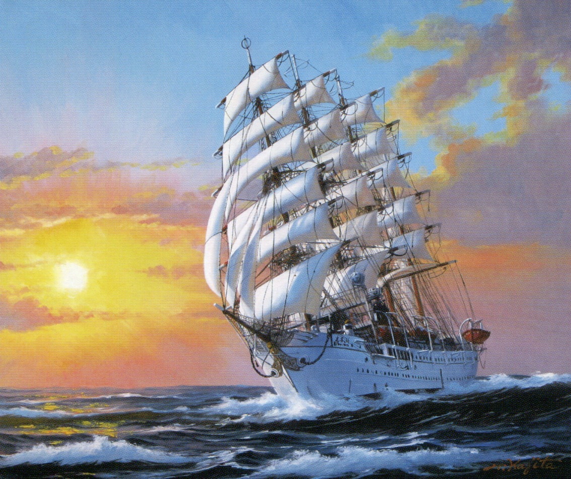 W. Chan 油彩画 船と港の風景 W. Chan 油彩画 船と港の風景 W. Chan