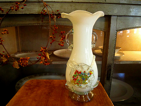 骨董】大正ガラス 当時物 花瓶 吹きガラス 耳付花瓶 大正ロマン 骨董