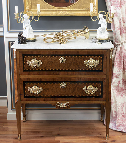 アンティーク イタリア製 花柄装飾の5段引き出しタンス アンティーク