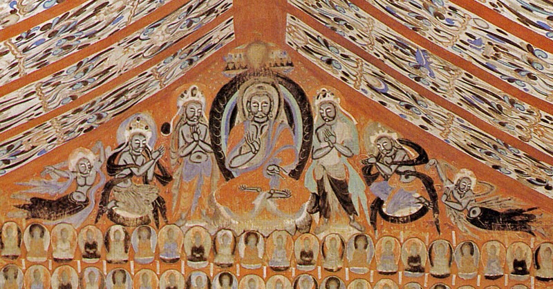 骨董市掘り出し品 中国唐時代 敦煌莫高窟壁画 彩絵 AK1802B16-3 骨董