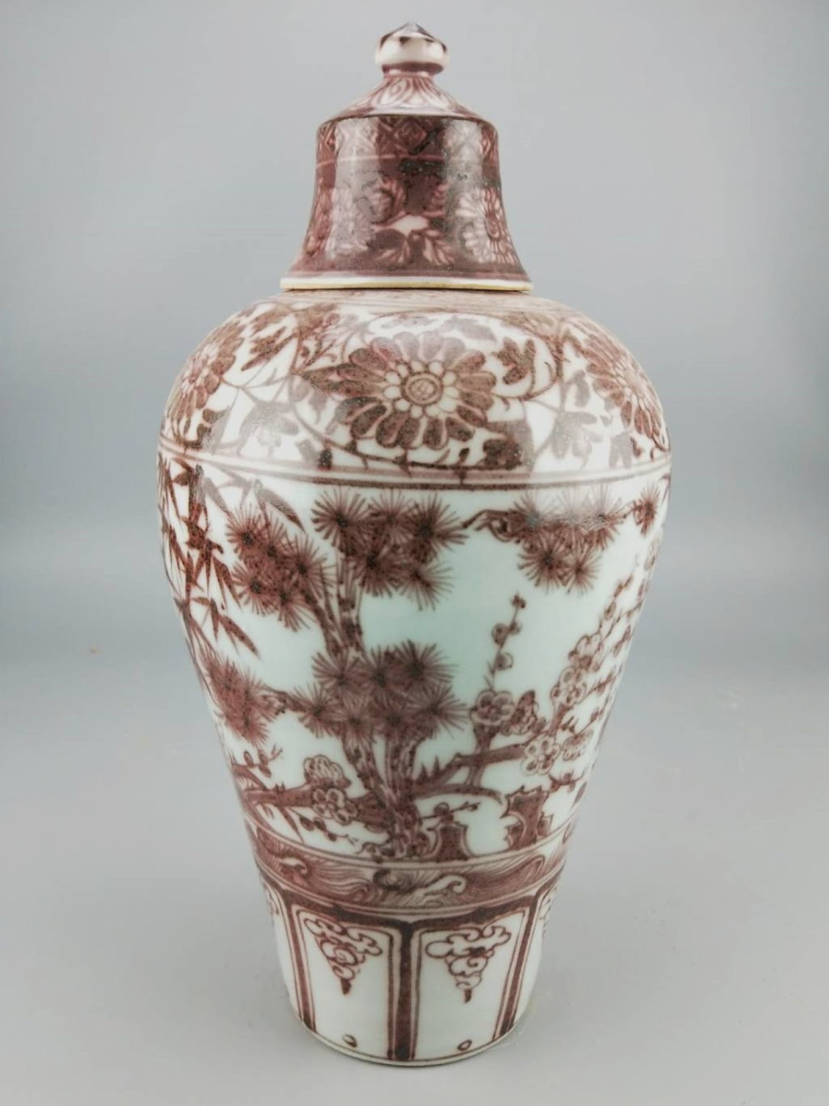 ○年木庵窯 松本佩山 作 松竹梅 釉裏紅 香炉○