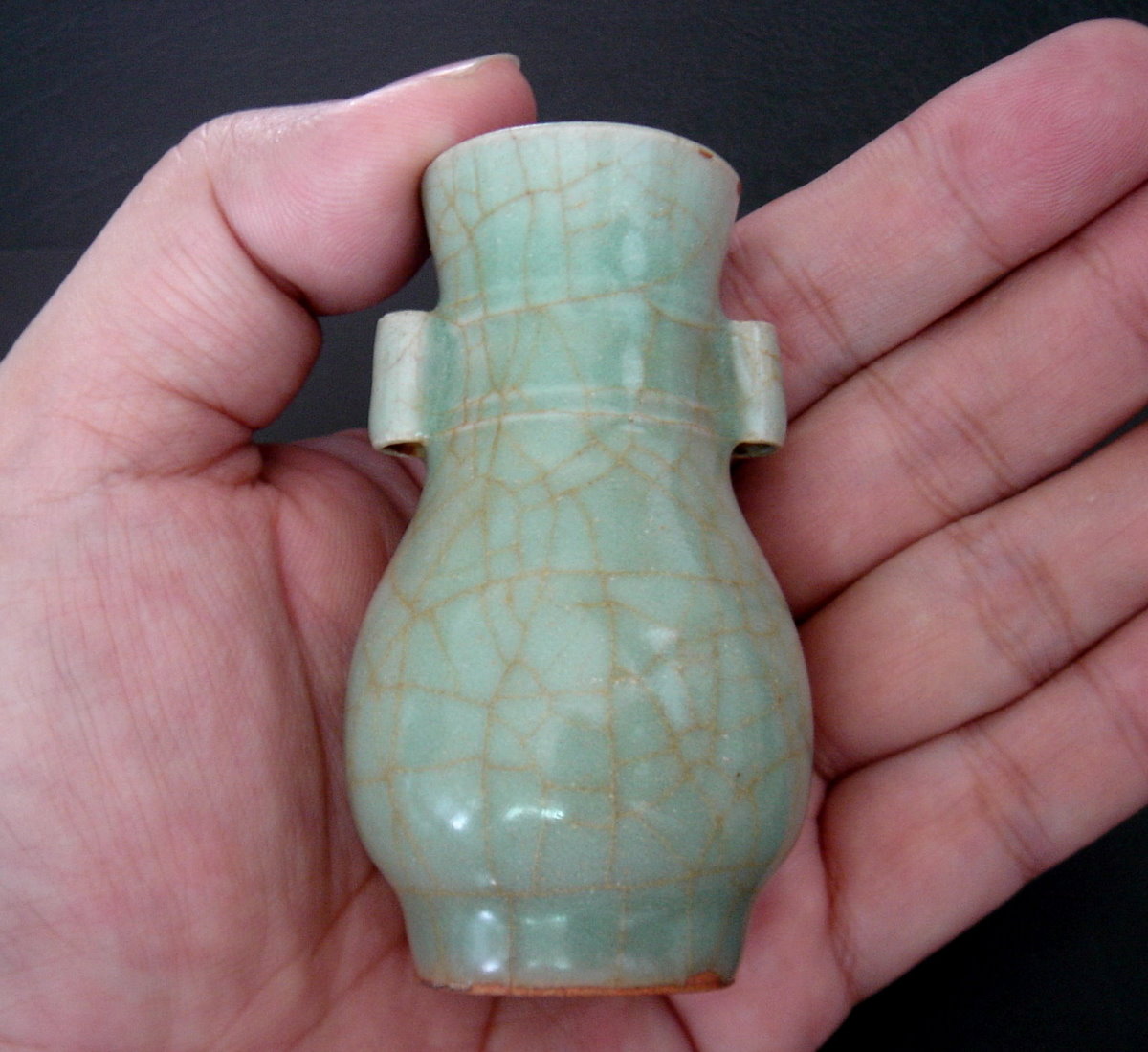 南宋時代 青磁 貫耳瓶 青磁 官汝窯貫耳瓶 汝官窯