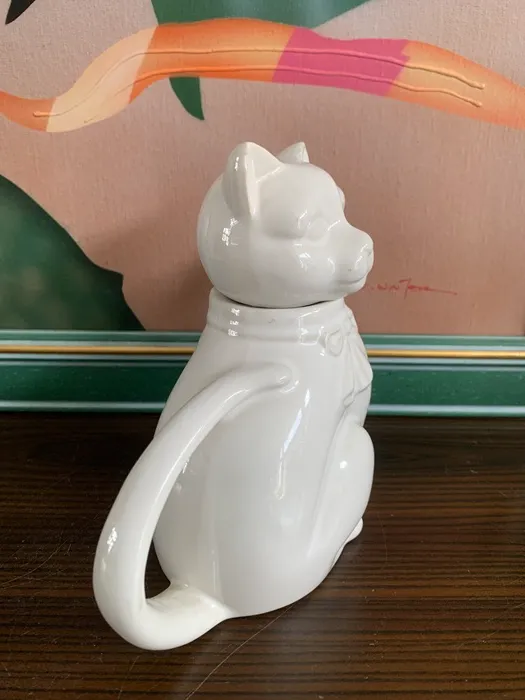 フランス 70s 猫 陶器 白 コーヒーポット ティーポット ヴィンテージ