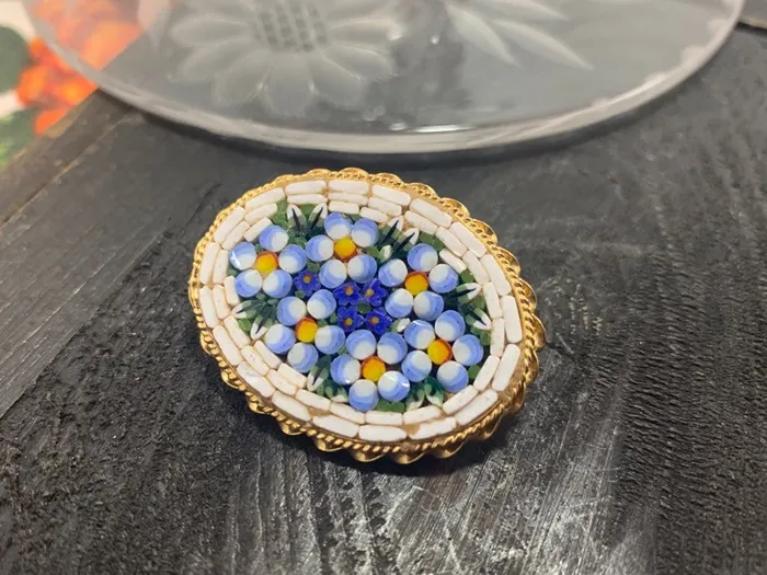 vintage】イタリア製 マイクロモザイク ブローチ フラワー 微細