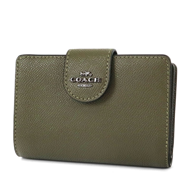 Brandol / COACH コーチ 二つ折り財布 シンプル レザー カーキ 6390 QBDB7
