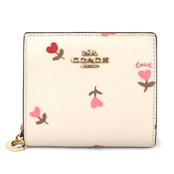 Brandol / COACH コーチ 二つ折り財布 ハートフラワー 花柄 ホワイト系