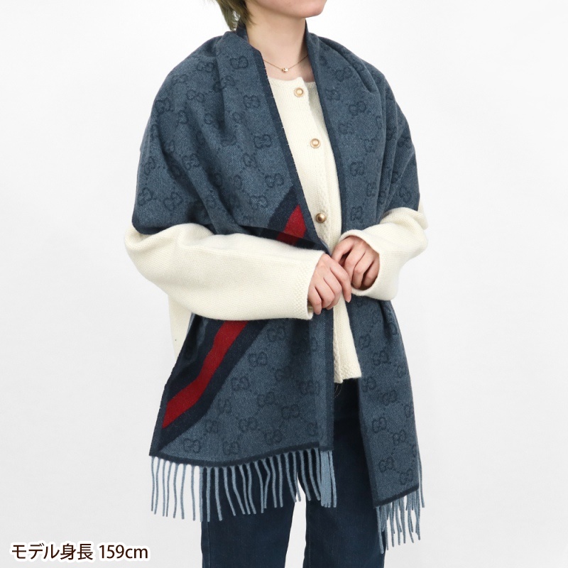 Brandol / GUCCI グッチ ストール ウール100% GG柄 マフラー ネイビー