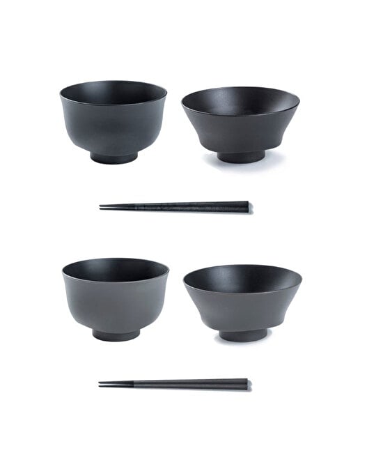 ARAS お茶碗、汁椀とお箸のペアセット ブラック×グレーの通販 | BRUNO
