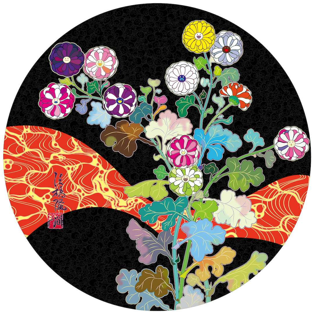 青花の壺に村上フラワー 村上隆 もののけ京都 サイン入りポスター 村上