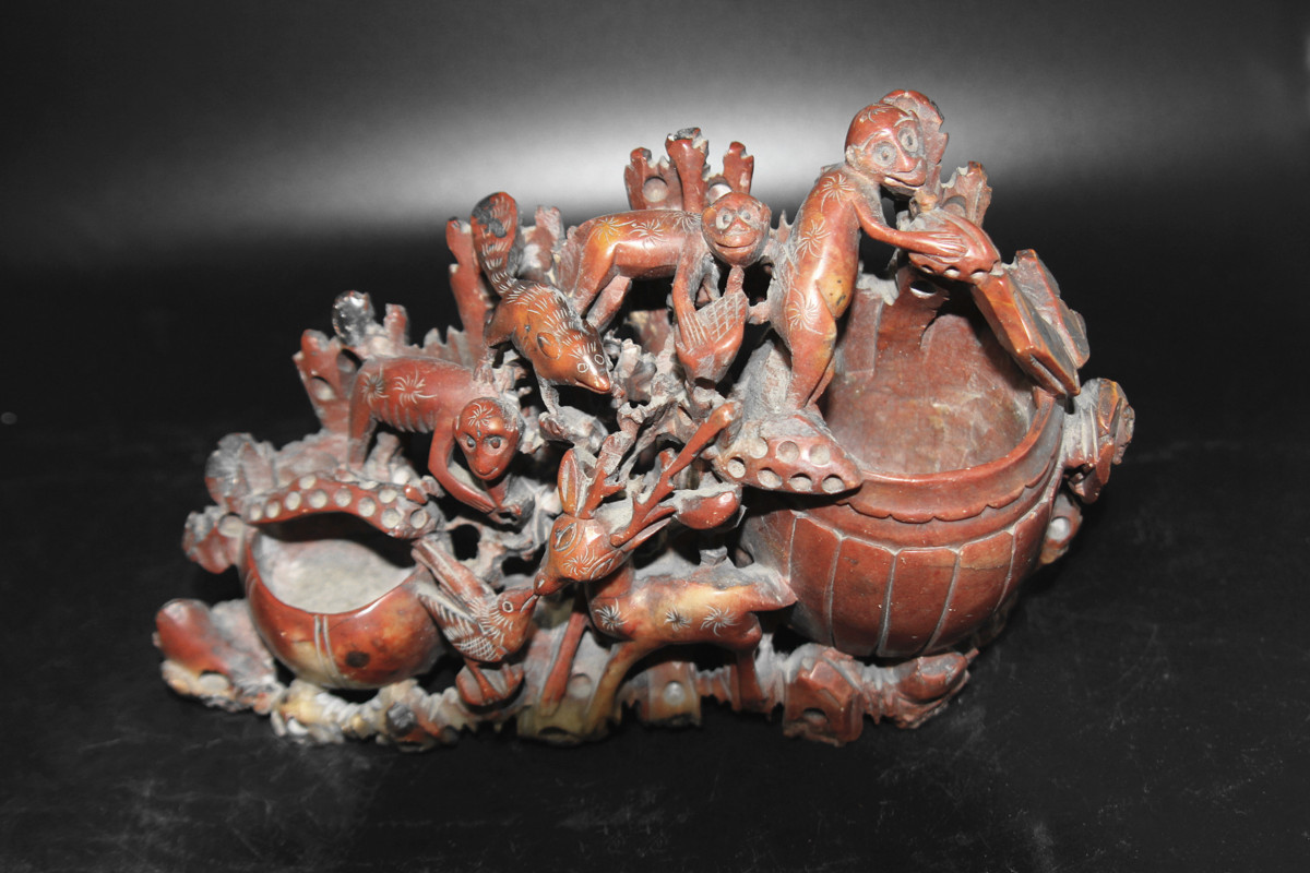 山水風景 石彫刻 中国美術 山水風景 壽山石彫 彫刻 置物 中国 彫刻