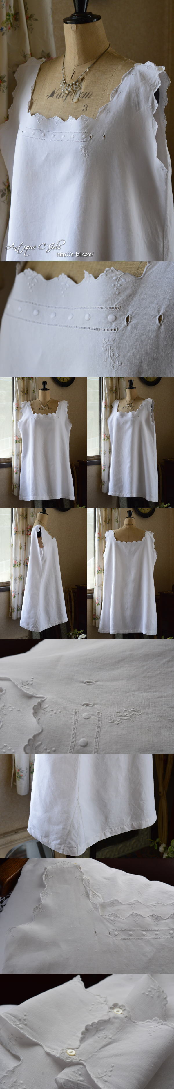 フレンチ アンティーク 刺繍 ワンピース *フランス ヴィンテージ 麻