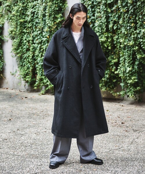 黒 トレンチコート ダブルブレスト