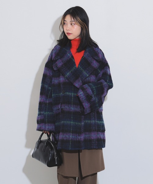 コート BEAMSraybeams チェックWハーフコート