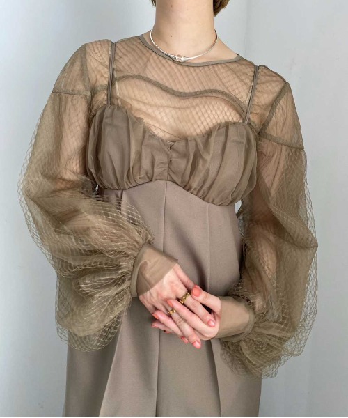 Ameri（アメリ）の「NET TULLE TOP LAYERED ROMPERS（サロペット