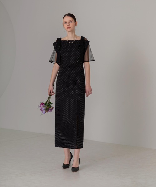 セール】【LEJA】2WAY花柄リボンドットストーンIラインドレス