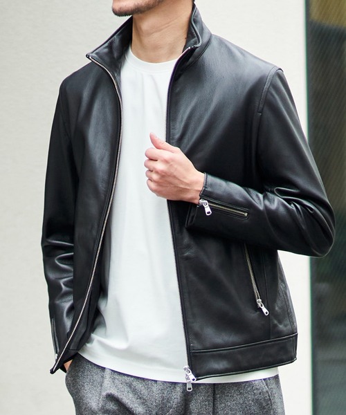 UNITED ARROWS ラムレザー シングルライダースジャケット 黒 L 人気L