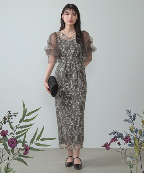 Kana ドレス シック フラワー刺繍 パーティー 結婚式 お呼ばれ