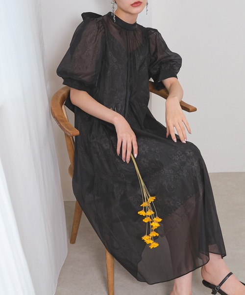 kana お呼ばれドレス　結婚式　Aラインワンピース Aライン シアー オーバー ワンピース パーティードレス