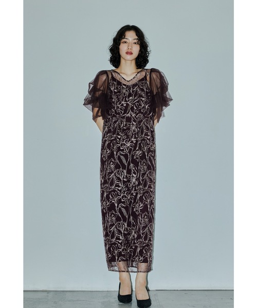 フラフィースリーブペンシルドレス 結婚式 パーティードレス