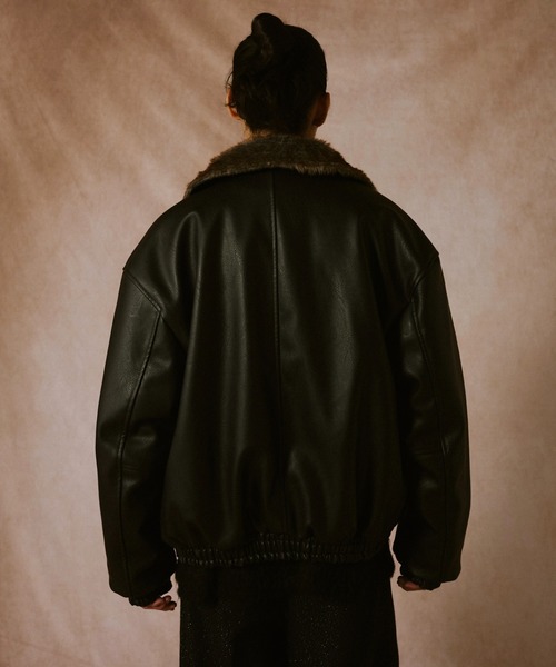 leather/fur faux reversible flight jacket / フェイクレザーファー