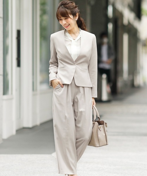 セール】セットアップパンツフォーマルワイド&ノーカラージャケットV