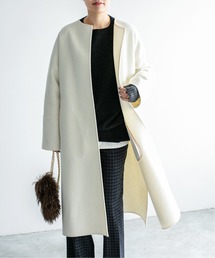 IENA（イエナ）の「ダブルビーバーノーカラーVネックコート◇（ノー