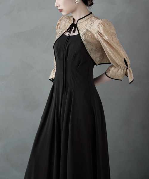 ジャガードボレロ&ウエストタックボリュームパーティードレス 結婚式