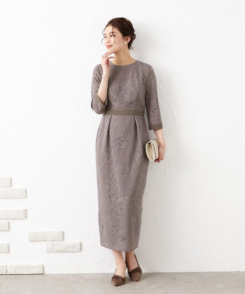 AIMER（エメ）の「ペイズリー柄レース袖付きタイトパーティードレス