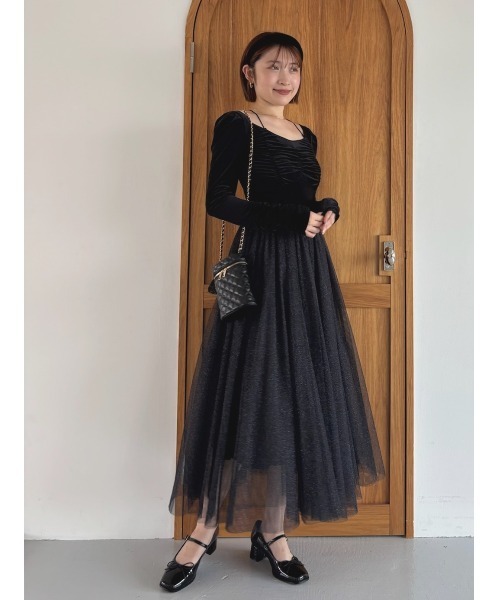 セール】【Chacott】ベロア×チュールワンピース（ワンピース