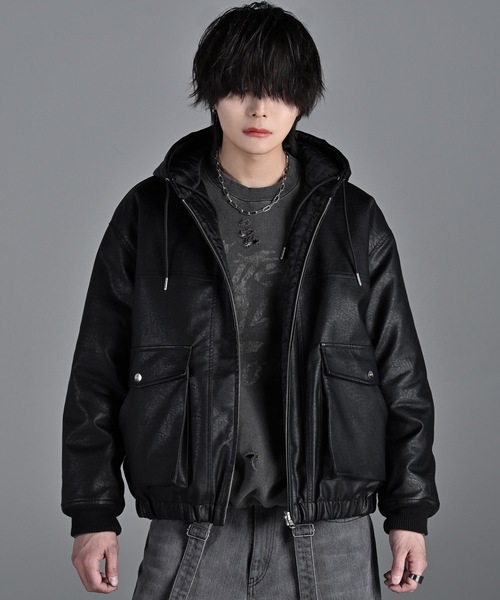 vintage make short duck blouson reversible zip parka （duck/pu