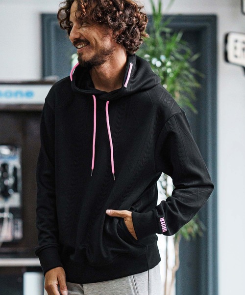 mpa3926-Cable Knit Jersey Parka ニットジャージパーカー(F25F070