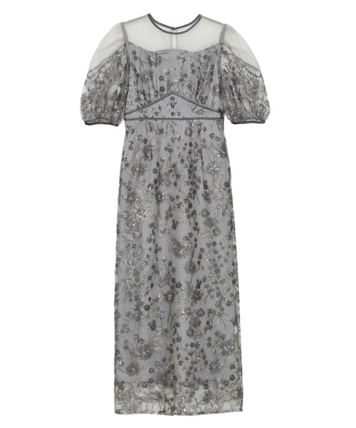 セール】【LEJA】フラワーディテールパフスリーブIラインワンピース