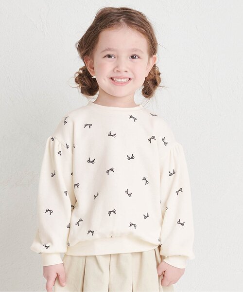 7日まで】ヒスミニ ブラウン テディ 総柄トレーナー 90cm オートミール