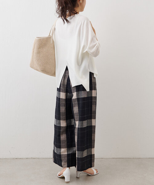BEARDSLEY（ビアズリー）の「リネンチェックウエストリブパンツ