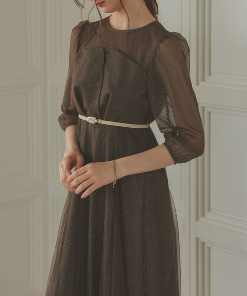 ビスチェ風トップス ラメチュールワンピース（ドレス）｜Dorry Doll