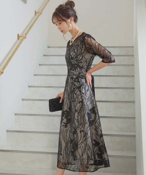 総レース バックリボン パーティードレス 同窓会 二次会 （ドレス