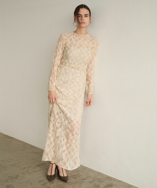 CLANE（クラネ）の「FLOWER JACQUARD WAIST DRAPE ONEPIECE