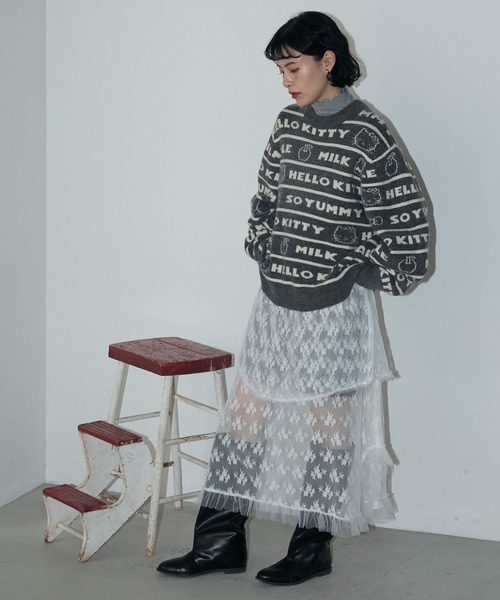 HELLO KITTY × forksy.】ロゴボーダー ジャガードニットプルオーバー