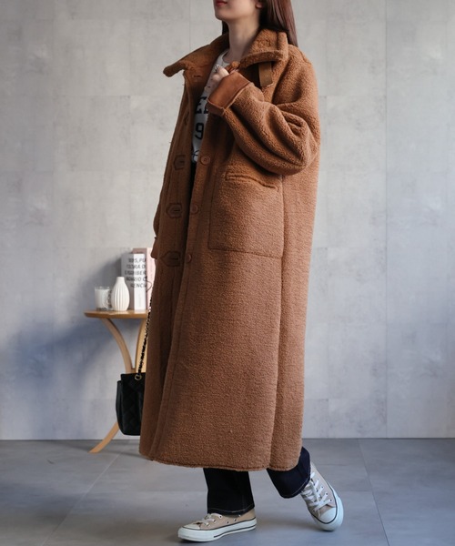 セール】シングルブレスト テディベアコート /ムートンタッチ/冬