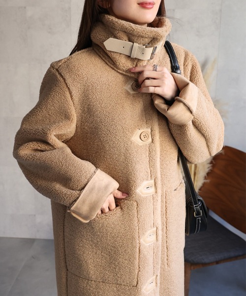 セール】シングルブレスト テディベアコート /ムートンタッチ/冬