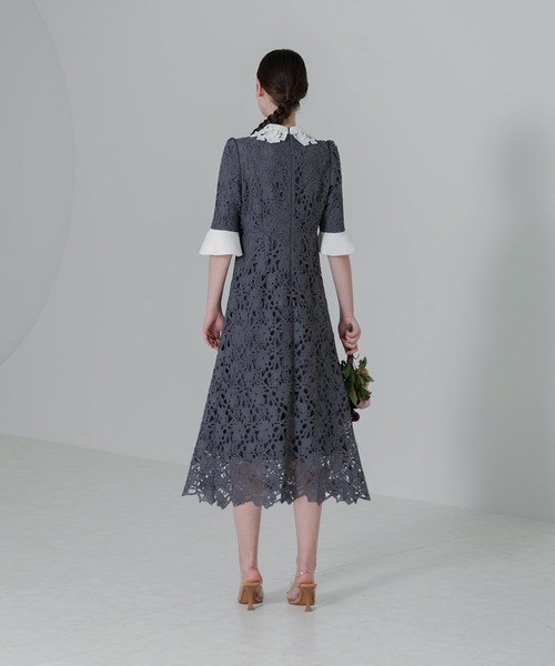 セール】【LEJA】花柄レースカラースパンコール刺繍Aラインフレ