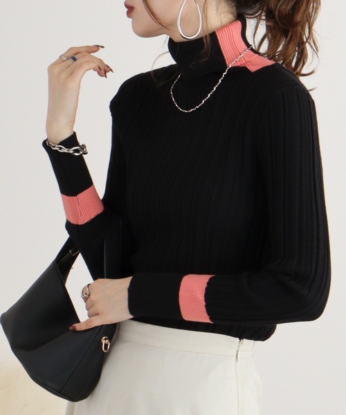 セール】EGLANTINE 配色タートルリブニット（ニット/セーター