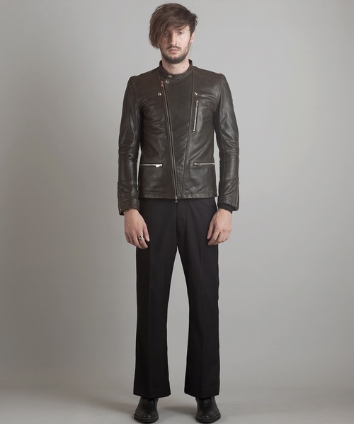 NO ID.】Cow Leather Semi Double Riders Jacket / カウ レザー セミ