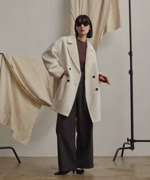 セール】wool blend shaggy cocoon pcoat/ウールブレンドシャギー