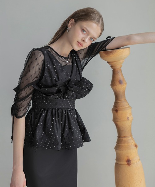 セール】【LEJA】ドットストーンペプラムチュールワンピースドレス 2点